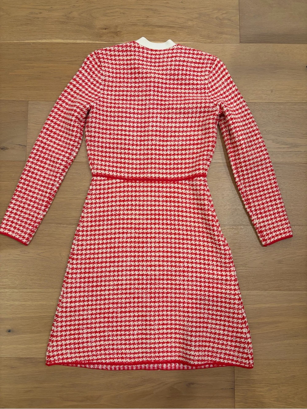 Sandro Red and White Houndstooth Knit Blazer Dress - Picture 2 of 9